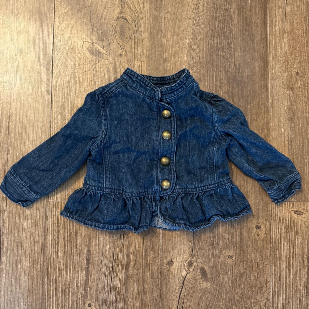 Crazy 8 Denim Jacket Kids 12-18 Months Dark Wash Peplum Ruffle Brass Buttons